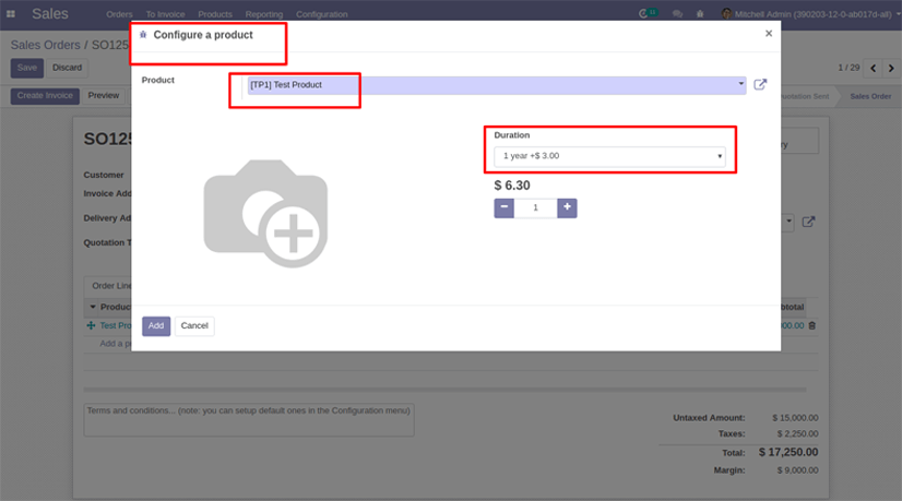odoo 12 Configure Product on Sale Order Line