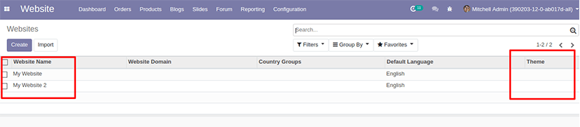 odoo 12 Create Multiple Websites with Different Themes