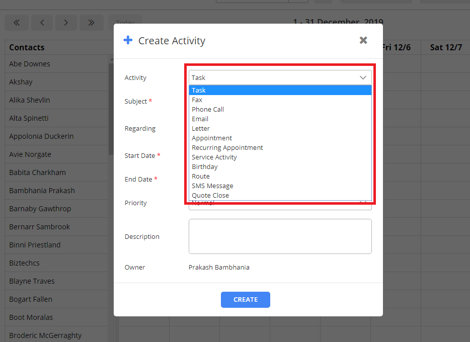 Select Activity Types