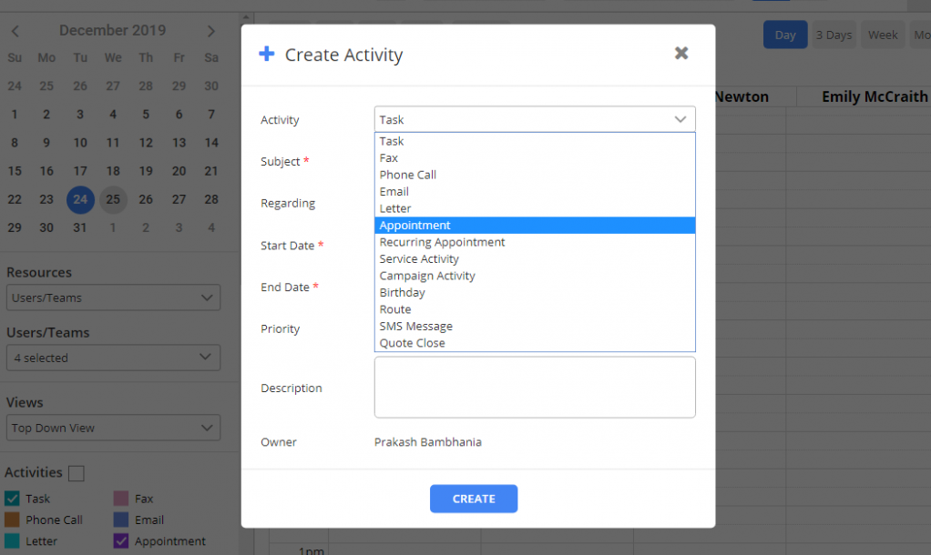 Select Activity Type