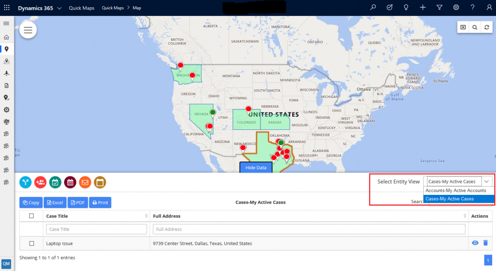 Select Entity to see data in grid view