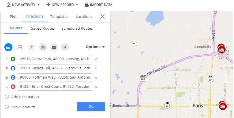 display hospital routes