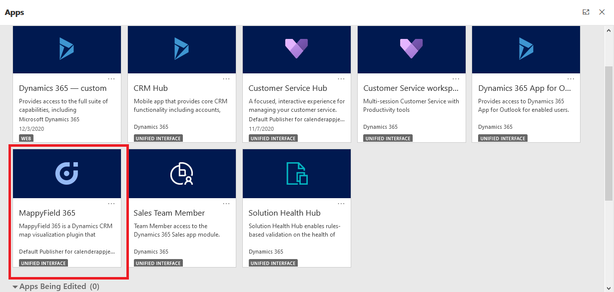 Dynamics 365 apps dashboard