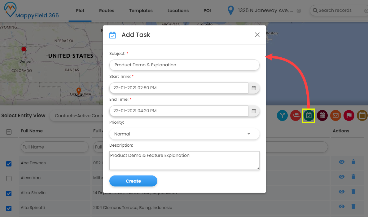 respective icons of a task appointment