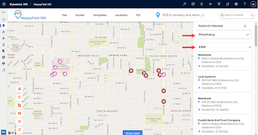 POI Location ATM & Pharma options are selected