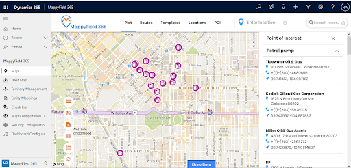 POI locations map address details and contact details