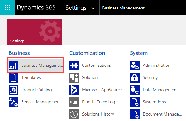 Business Management under the Settings