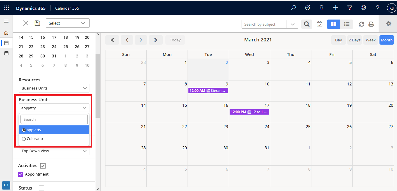 Business units of DynamicsCRM