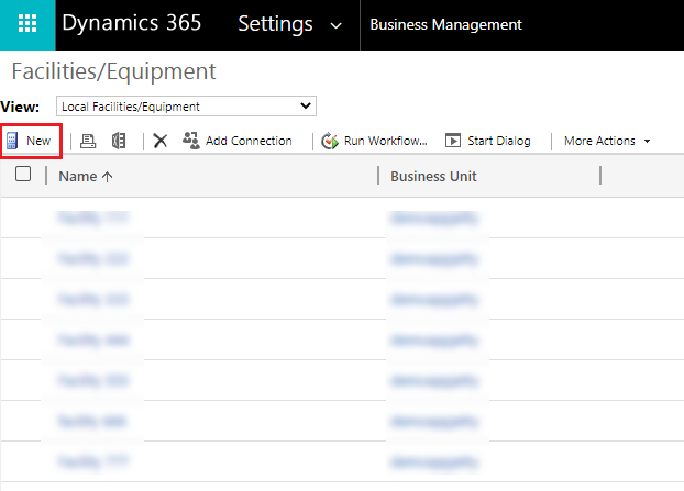 Create and Manage the Facility and Equipment records