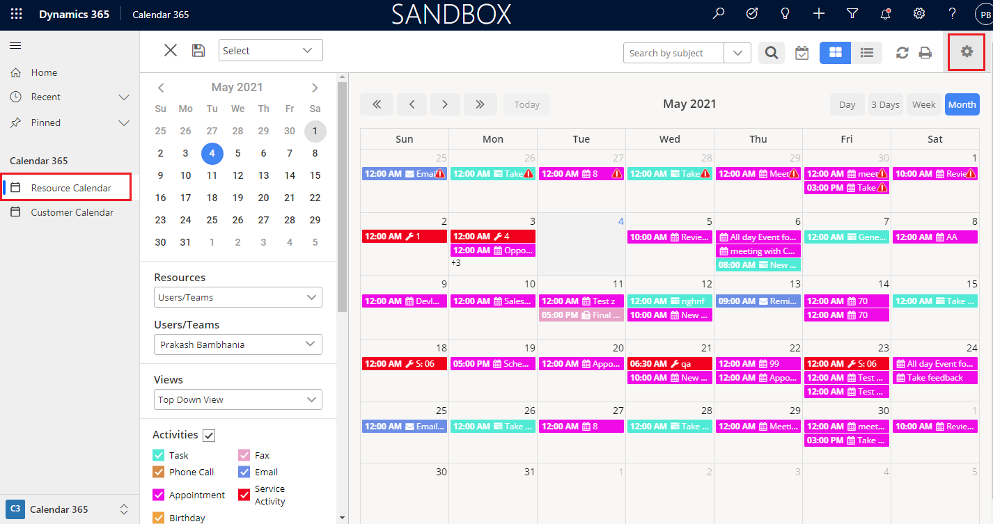 Dynamics 365 calendar view