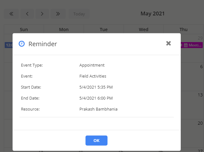 Notification on activity calendar of Calendar 365
