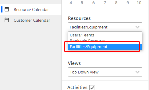 Select the Facility and Equipment option