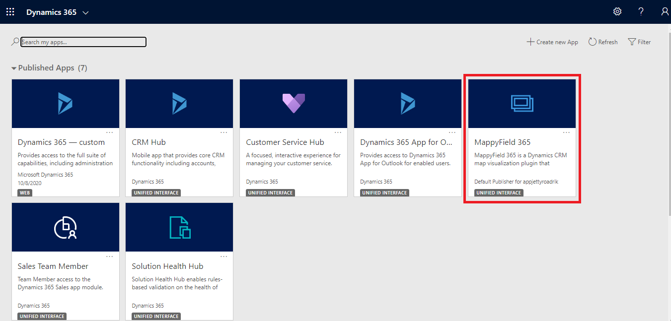 Dynamics 365 dashboard openmap