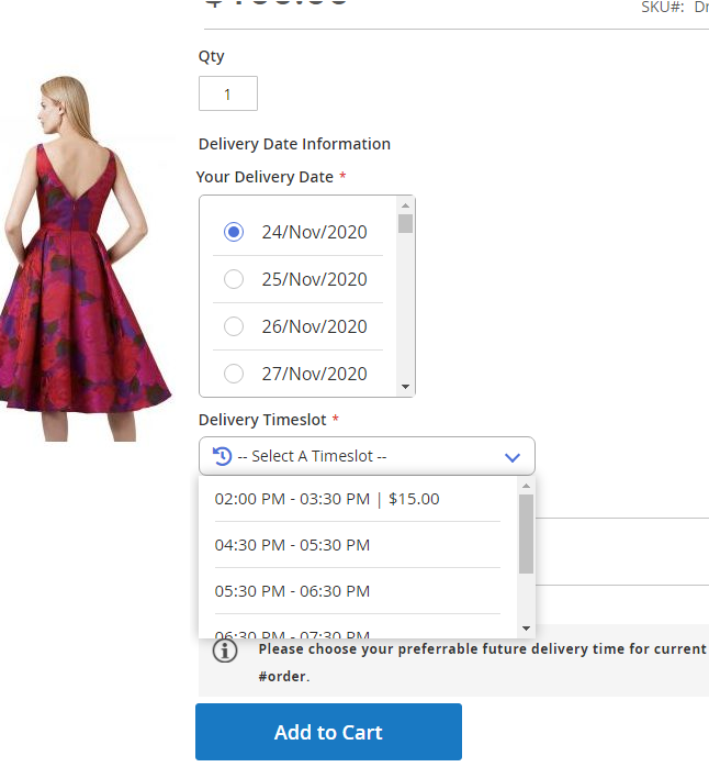 Delivery Date Selection on Product Page