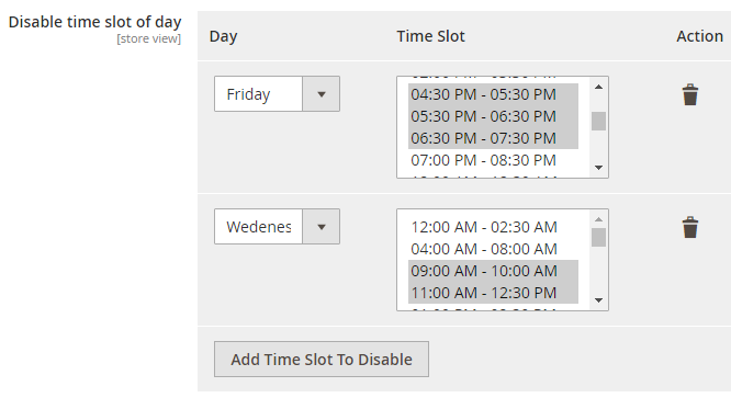 Disable Time Slot of Day