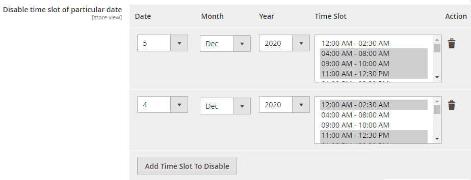 Disable Time Slot of Particular Day