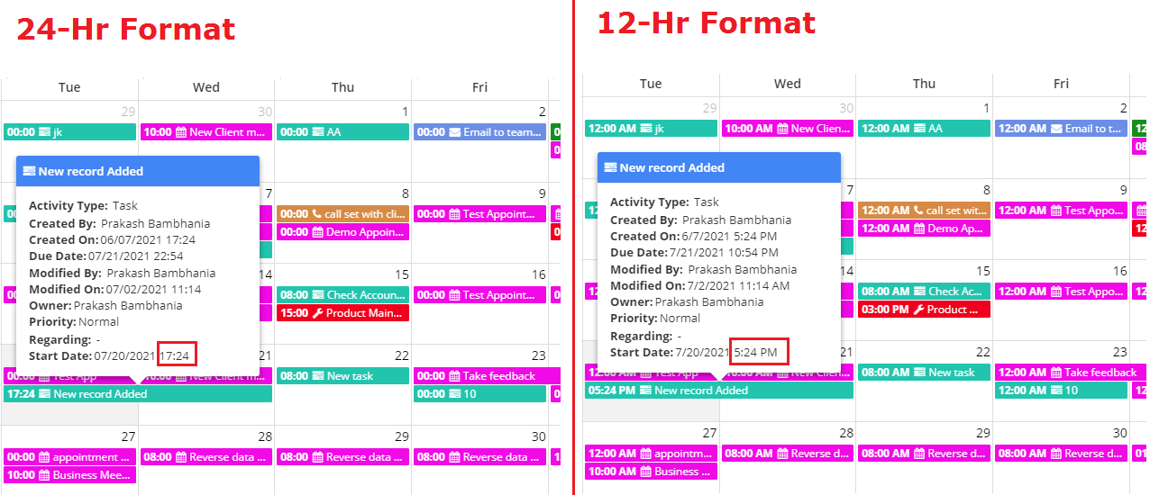 Selected Time format in Calendar