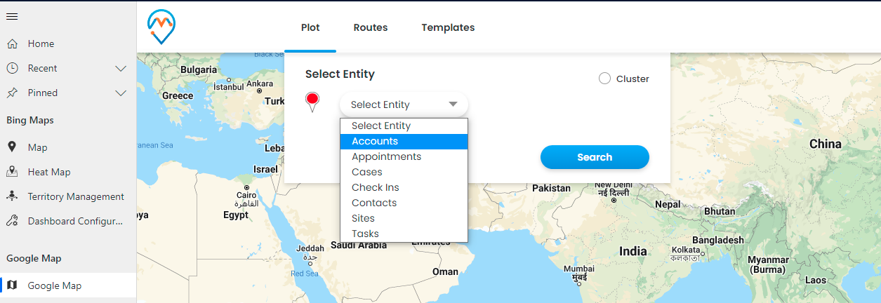 Google Map page Plot tab