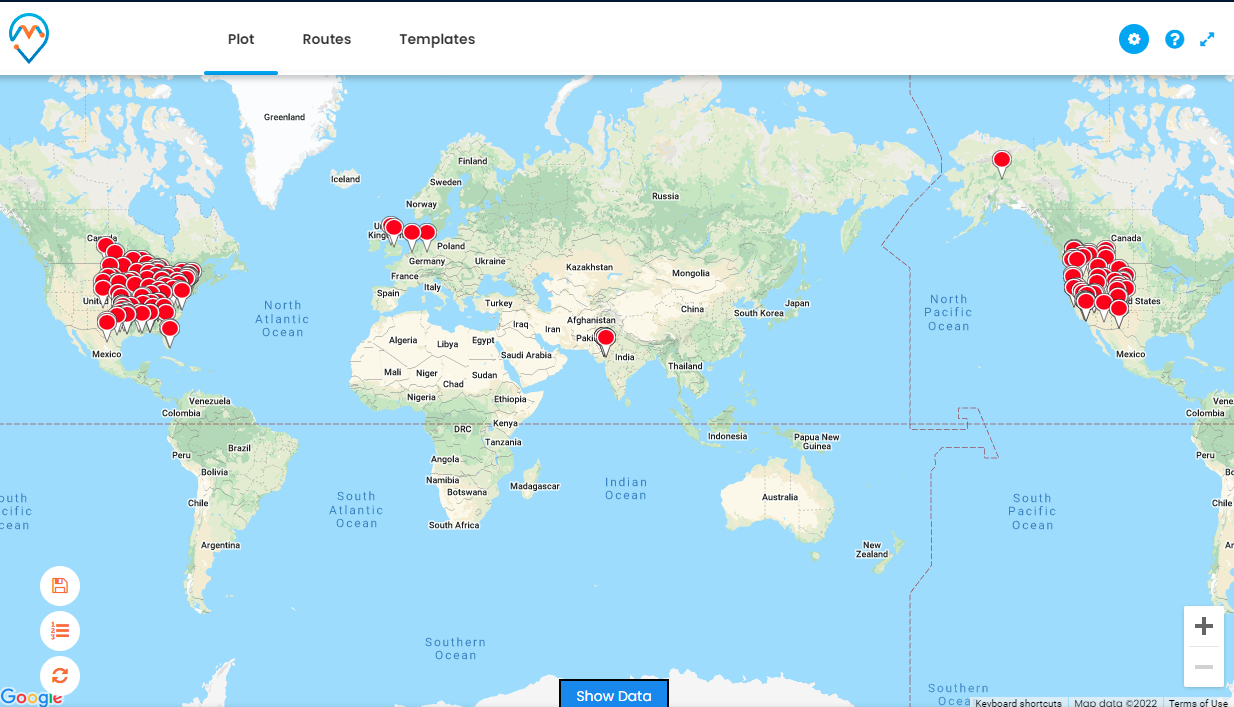 plotted data on the map