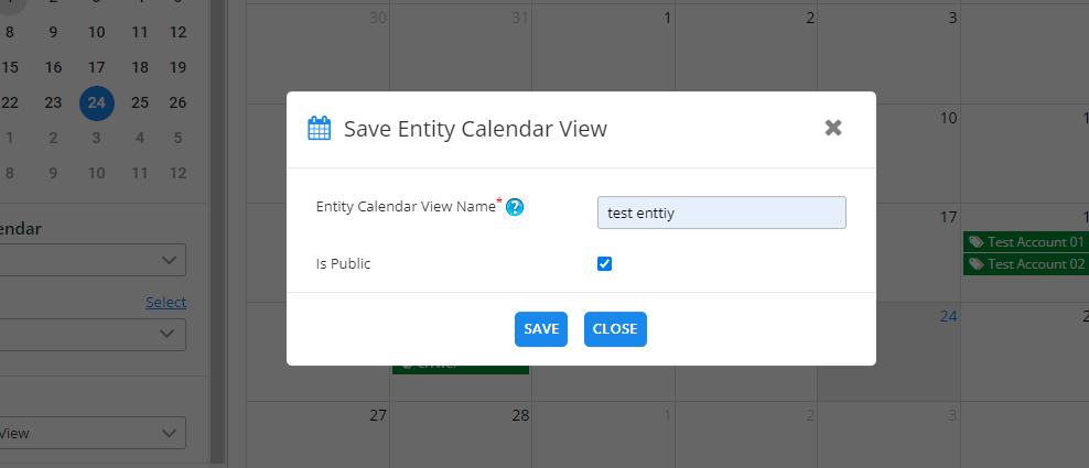 Calendar View popup