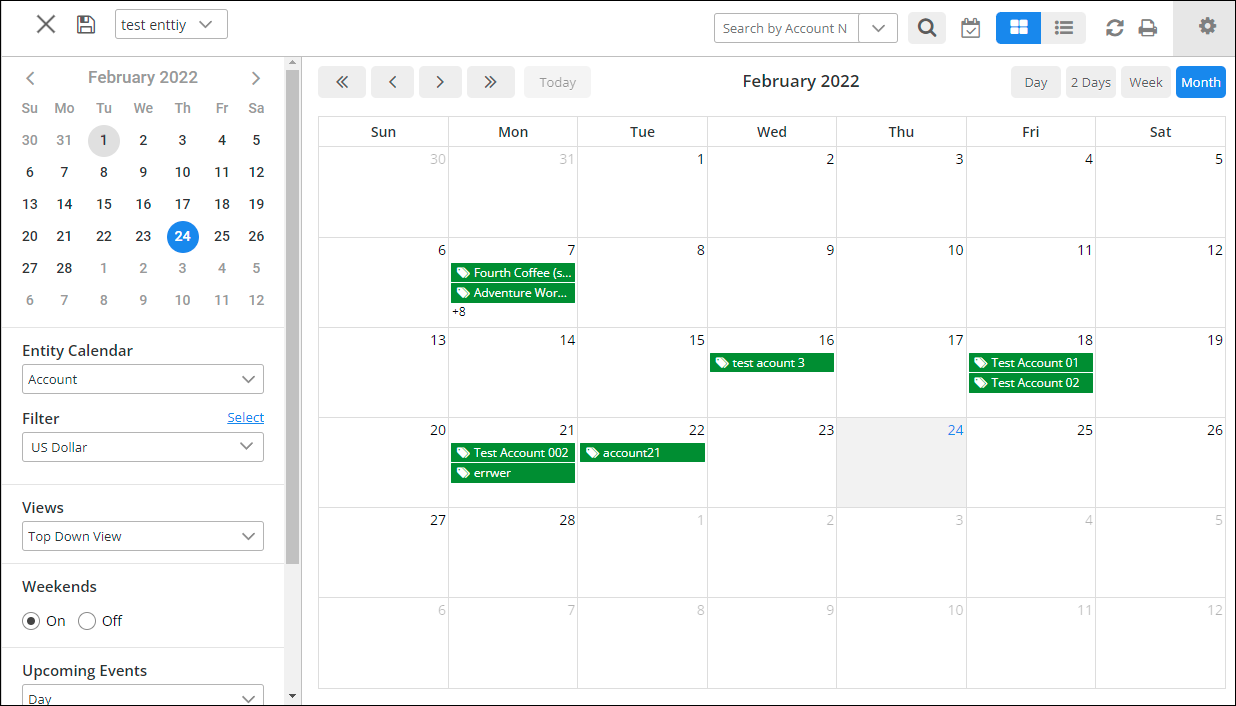 saved calendar view list