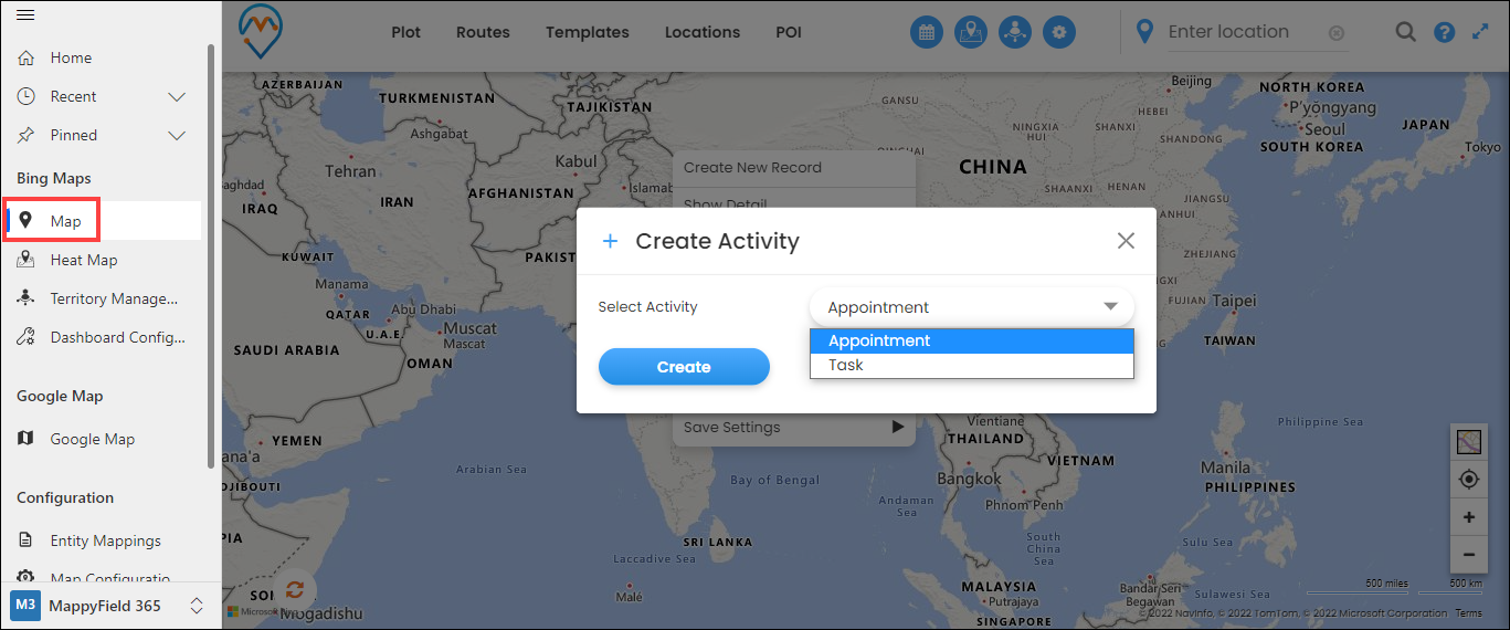 Create Activity in Mappyfield Dynamics-2