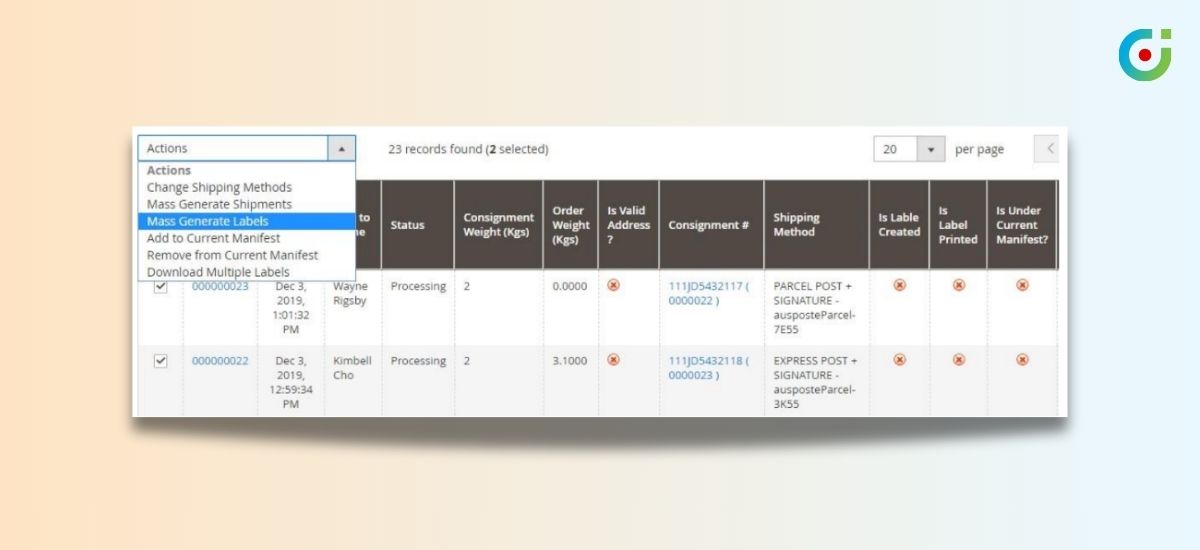 Bulk Label Action Setup