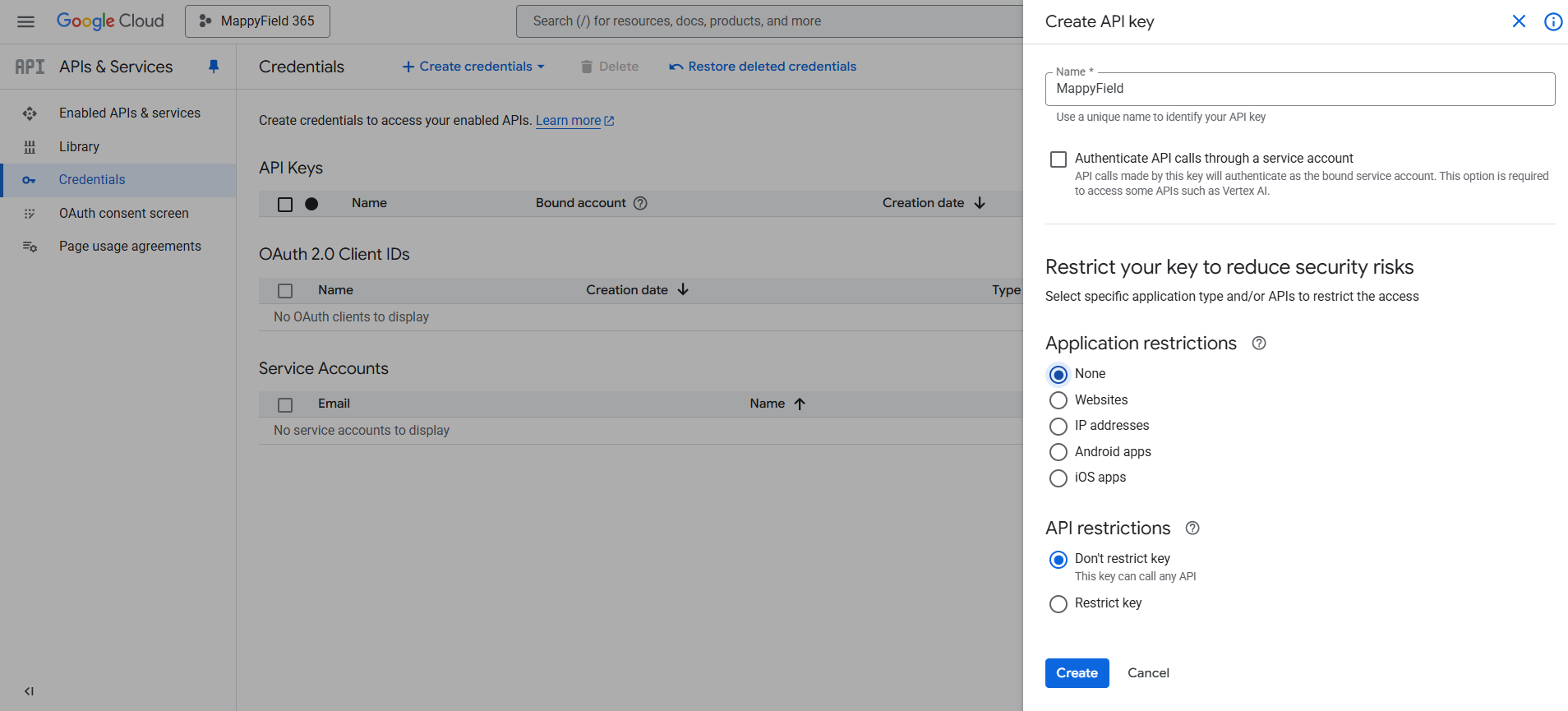 Select API restrictions